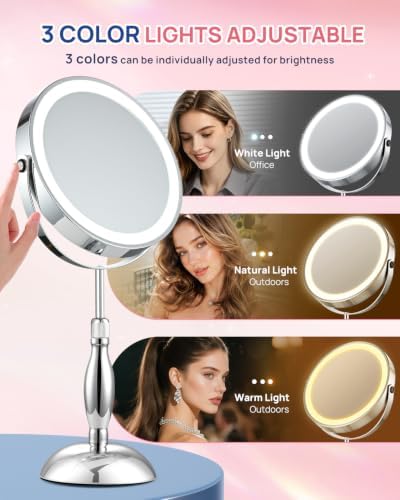 1X/30X 8" Magnifying Makeup Mirror with Lights, Height Adjustable for Desk - Image 3
