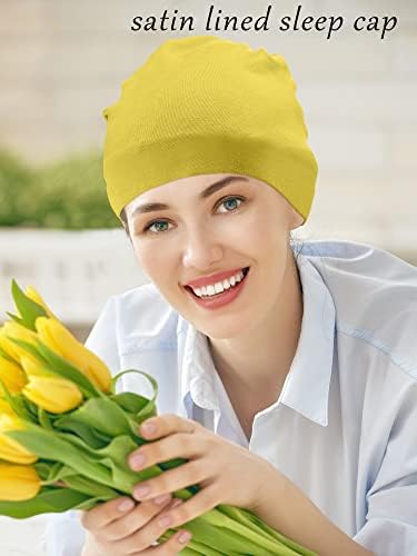 SATINIOR 4 Pieces Satin Lined Sleep Cap Silk Bonnet for Sleeping Women, Silk Hair Wrap Slouch Beanie Hat - Image 6