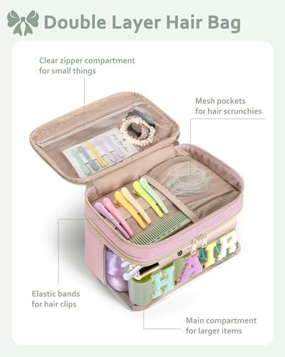 Fasrom Double Layer Hair Accessories Organizer, Preppy Makeup Bag for Girls - Image 2