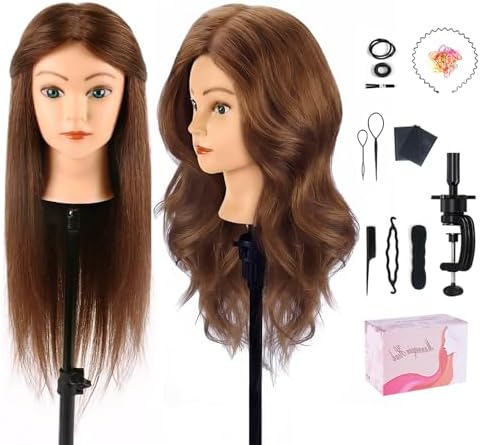 Mannequin Head with 100% Human Hair,22''Doll Head for Real Hair Styling by TopDirect