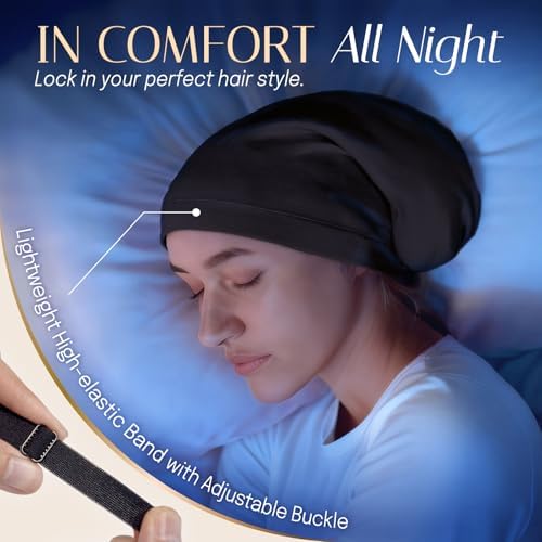 OLESILK Silk Sleep Bonnet for Curly & Long Hair, Adjustable Night Cap - Image 5