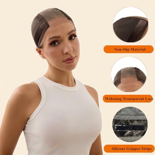 Xiushumyi Lace Wig Cap for Women,Non-Slip Grip Cap Make Your Wigs Glue Free,Wig Caps with Built-in Adjustable Velvet Band for Keeping Wigs in Place(Brown,L) - Image 2