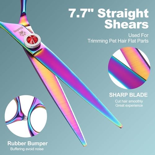 GLADOG 7 Inch Professional Dog Grooming Scissors Kit, 5-in-1 Titanium Coated Pet Grooming Shears Set, Heavy Duty Grooming Scissors for Dogs (Pro Rainbow) - Image 3