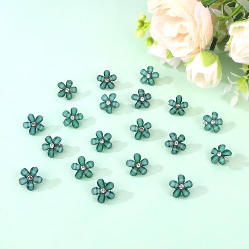 YISSION 20Pcs Mini Dark Green Plaid Flower Hair Clips, Rhinestone Decorative Hair Pins for Women and Girls Wedding Bridal Prom Daily Hairstyle Accessories - Image 7