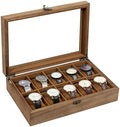 Uten Wooden Watch Case 10 Slot, Watch Jewelry Display Box with Glass Lid by UTENHOMEGOODSCENTER