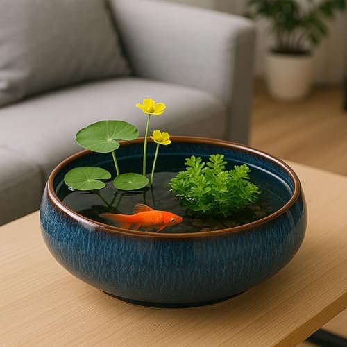 Oncpcare Lotus Bowl Planter – Glazed Ceramic Water Plant Pot for Indoor Outdoor Use, Shallow Hydroponic Vase for Lotus Seeds, Succulents, Bonsai, Water Lily Arrangement (Blue) - Image 4