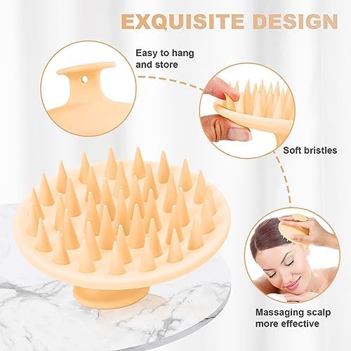 Meartchy Silicone Scalp Massager Shampoo Brush, Scalp Scrubber for Hair Growth (Salmon Pink) - Image 3