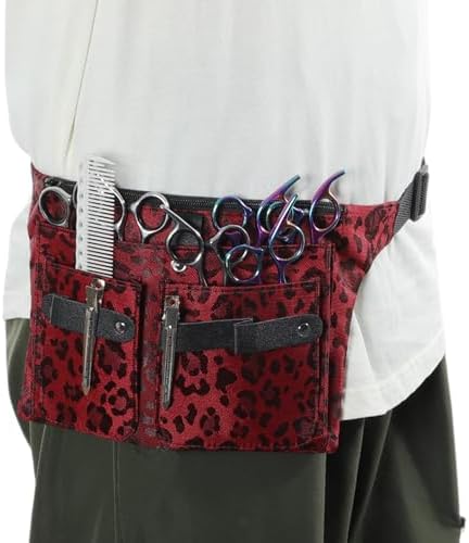 VOCOSTE Hairdresser Scissor Bag, Barber Canvas Waist Pouch, Leopard Red - Image 2
