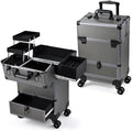 Hododou Rolling Makeup Case Cosmetic Travel Trolley Storage Sliding Drawer 4 Tray Makeup Travel Case with Wheels Salon Barber Case Traveling Cart Trunk for Cosmetologist Nail Tech Hairstylist Grey by Hododou