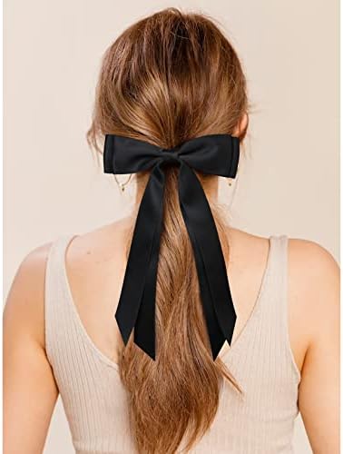 2PCS Silky Satin Hair Bows Hair Clip Black Red Hair Ribbon Ponytail Holder Accessories Slides Metal Clips Hair Bow for Women Girls Toddlers Teens Kids - Image 7