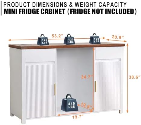 GDLF 53.2" Coffee Bar Cabinet with Fridge Space,Fluted Sideboard,White - Image 2