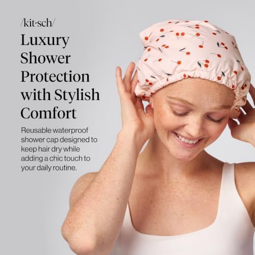 Kitsch Luxury Large Shower Cap for Women - Cherry Print - Image 2