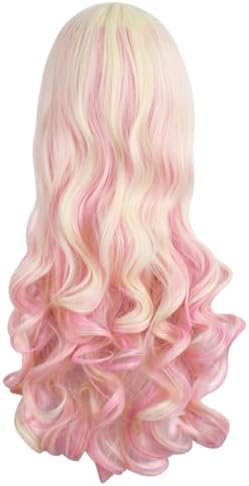 MapofBeauty Lolita Long Curly Clip on Ponytails Cosplay Wig, Blonde/Pink - Image 5