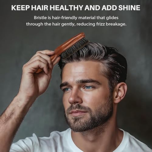 Hair Brush for Men- Slick Back Hair Brush - Boar Bristles Brush for Fine Thin Medium Hair, Nature Boar Hairbrush for Beard Styling - Image 3