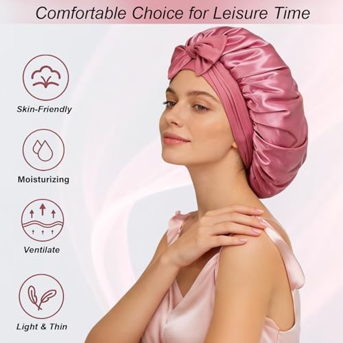 Silk Bonnet for Women, Satin Bonnet for Sleeping, Large Sleep Cap with Elastic Tie Band for Curly Hair - Image 4