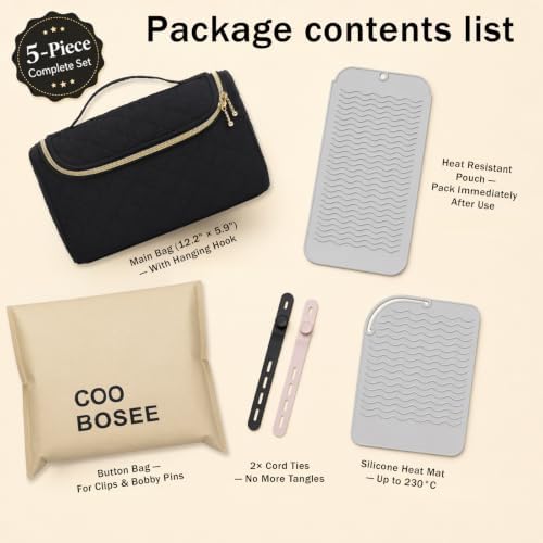 Hair Tool Travel Bag Set for Women | Heat Resistant Organizer for Curling Iron, Flat Iron & Hair Styling Tools with Silicone Heat Mat, Hanging Hook, Cord Organizer for Travel, Hotel & Home - Image 2