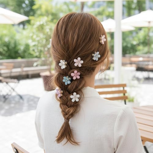 10 Pcs Mini Cute Flower-Shaped Hair Clips for Girls, Multicolor Crystal Hair Barrettes for Long Braid Hairstyles, Pearl Hairpin for Women Hair Accessories (10 Pcs- Mix Color) - Image 3