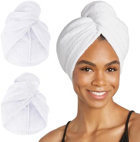 Turbie Twist Extra Long Microfiber Hair Towel, White & White (2 Pack) by TurbieTwist
