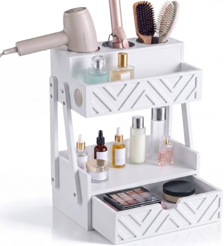 Hair Tool Organizer with Drawer 2 Tier Bathroom Countertop Organizer, White by Unknown