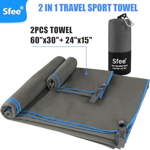 Sfee 2 Pack Microfiber Travel Towel, Quick Dry Camping Towel Large Beach Towel Super Absorbent Compact Lightweight Sports Gym Towels for Yoga, Gym, Hiking, Pool, Backpacking, Bath - Image 6