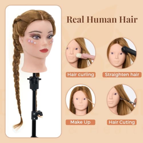 Mannequin Head with 80% Real Human hair- 28" Hair Mannequin Heads for Make up, Braiding Hairdressing Doll Head for Styling with Table Clamp + DIY Hair Styling Set - Image 2