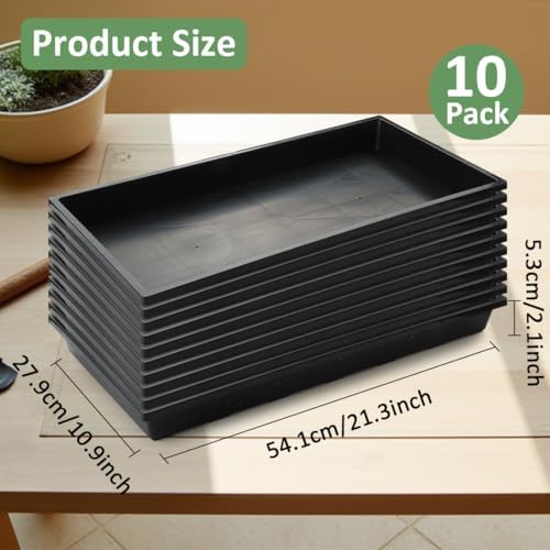 RooTrimmer 1020 Flat Seed Starter Trays 10 Pack, Plastic Nursery Pots Trays & Seeds Potting Plants Tray, Durable Carrying Seedling Starting Tray for Planting (Black) - Image 2