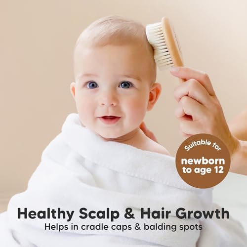 Wooden Baby Hair Brush for Toddler, Infant Cradle Cap (Walnut, Petite) - Image 3