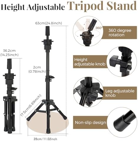 28" Mannequin Head with 80% Real Hair,Cosmetology Manikin Practice Doll Head,Braiding Head with Tripod Stand with Table Clamp + DIY Hair Styling Set #4 - Image 5
