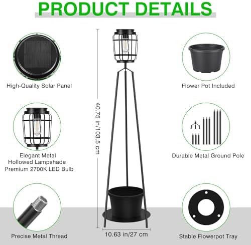 TOWPONICS 40.75'' Outdoor Floor Lamp with Planter Stand,Flower Pots - Image 2