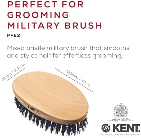Kent PF22 Oval Black Military Brush - Boar and Nylon Bristle Mix for Men's Grooming, 360 Wave, and Facial Care. Made in England - Image 2