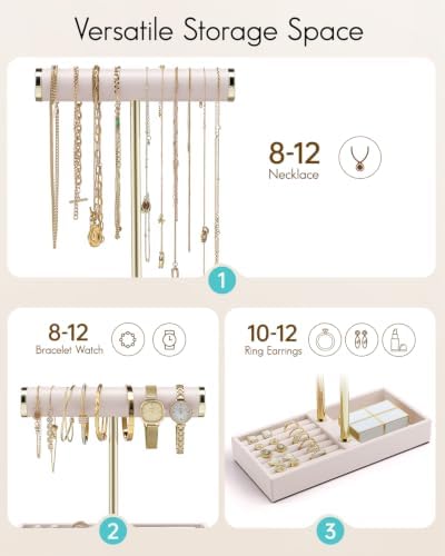 VLANDO Jewelry Organizer, 2 Tier Jewelry Bracelet Necklace Holder with Tray - Image 3