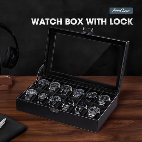 ProCase 12 Slots Watch Case Box for Men -AllBlack - Image 6