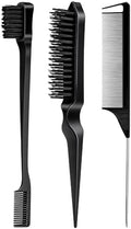 3 Pieces Hair Styling Comb Set Teasing Brush Rat Tail Comb Edge Brush for Edge&Back Brushing, Combing, Slicking Hair for Women (Black) by Goiple