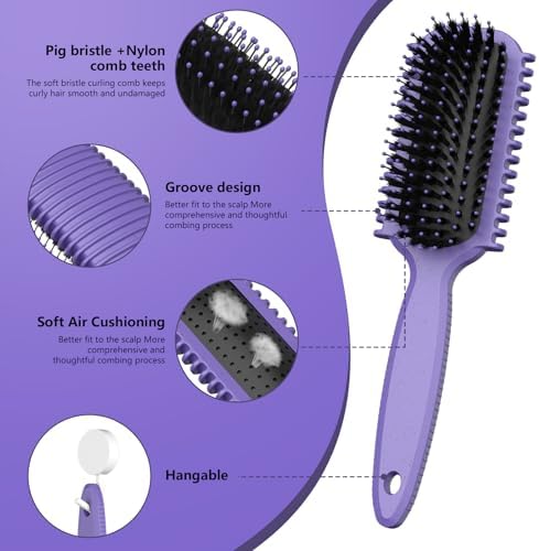 Curl Defining Brush, Curly Hair Brush, Slick Back Hair Brush (Purple) - Image 3