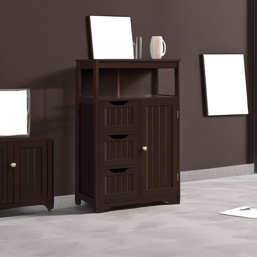 Yaheetech Freestanding Bathroom Storage Cabinet with 3 Drawers, Espresso - Image 5