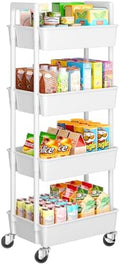 Pipishell 4 Tier Rolling Cart with Handle & Wheels for Storage, White by Pipishell