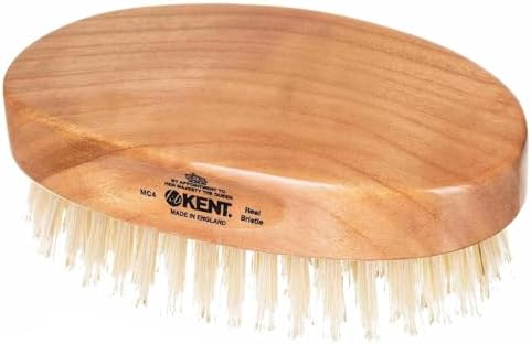 Kent MC4 Men's Hair and Beard Brush Kit: Exfoliating Natural Boar Bristle Hair Brush, Cherrywood Base with Firm Bristles for Coarse Hair Types - LPC3 Brush Cleaner - Premium Grooming Set by KENT