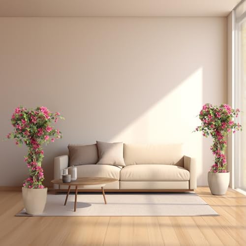 5 Feet Artificial Bougainvillea Flowers Trees, Faux Blooming Tree with Black Plastic Pot, Fake Bougainvillea Plants Potted for Decor Indoor or Outdoor Home Office, 2 PCS (63 inch) - Image 6