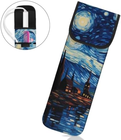 Starry Sky Oil Painting Flat Iron Travel Case Heat Resistant Waterproof Hair Straightener Curler Storage Bag Pouch Protector Sleeve Travel Hair Accessories Organizer - Image 2