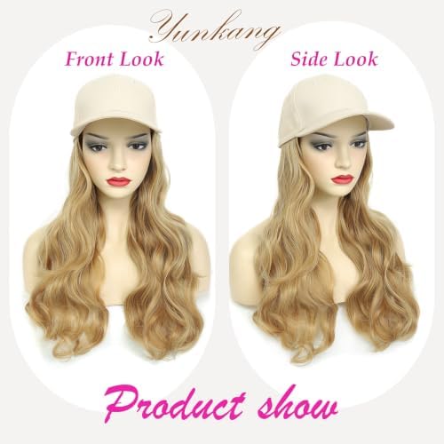 Hat Wig Beige Baseball Cap with Long Wavy Wig Layered Mix Blonde Hair - Image 2