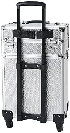4 in 1 Rolling Makeup Train Case, Professional Aluminum Makeup Travel Organizer Cosmetic Case, Cosmetology Caboodle Case on 360° Wheels, Beauty Storage Luggage Lockable(Silver) - Image 5