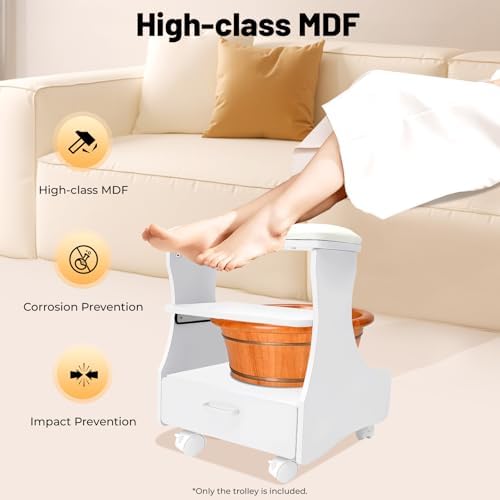 Pedicure Foot Rest Trolley with Wheels and Drawer - Image 4
