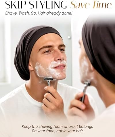 OLESILK 100% Mulberry Silk Bonnet for Sleeping, Mens Bonnet for Curly Hair, 100% Real Silk for Frizzy Hair, Black - Image 5