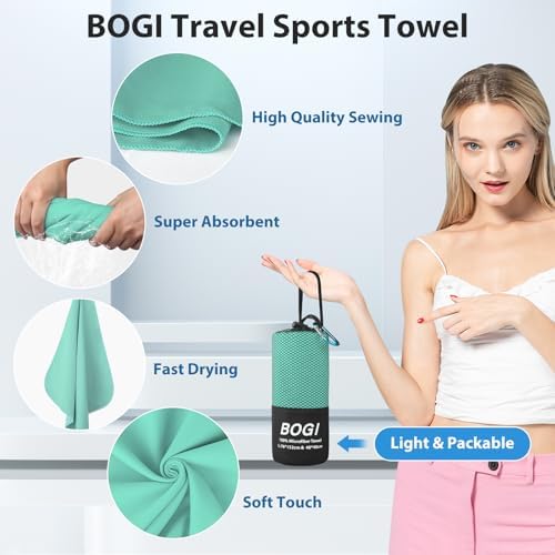 BOGI Microfiber Travel Sports Towel-Quick Dry Travel Towel,Soft Lightweight Absorbent Compact Sports Towel for Camping Gym Beach Bath Yoga Swimming Backpacking (S:16''x32'',2Pcs-Mint) - Image 4