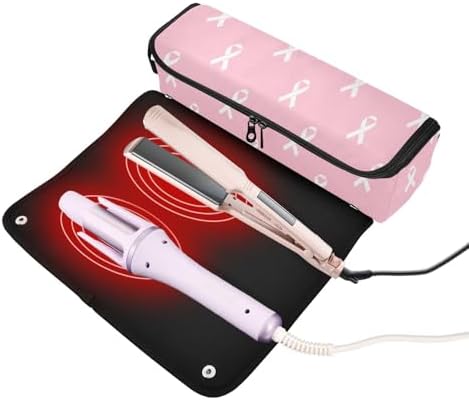 White Ribbon Hair Tools Travel Bag Carrying Case Portable Travel Organizer Pouch with Heat Resistant Mat for Curling Iron Hair Dryer Flat Irons - Image 2