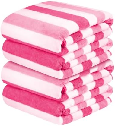 JML Microfiber Bath Towels Set of 4, 30" x 60", Cabana Stripe Pink by JML