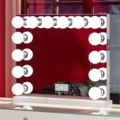 VANITII Large Hollywood Vanity Mirror with 14 Detachable Bulbs Lights and Bluetooth, 31.5''X27'' LCD Touch Screen Makeup Mirror with USB Charge Port by VANITIIGLOBAL
