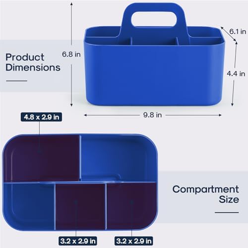 Multiuse Caddy Organizer with Handle, Portable Plastic Tote Bin - Art Craft, Stationary Pen Marker Crayons, Makeup Hair Supplies Storage - Bathroom, Classroom, Dorm, Office, Desk Holder - Dark Blue - Image 5