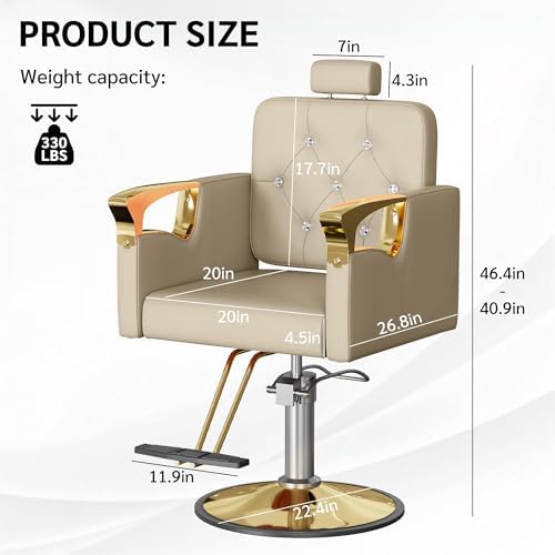 Barber Chair for Hair Stylists, Hydraulic Styling Chair with Heavy Duty Pump, 360° Swivel Barber Chairs with Reclining, Adjustable Headrest, Beauty Salon Equipment, 330 Lbs - Image 3