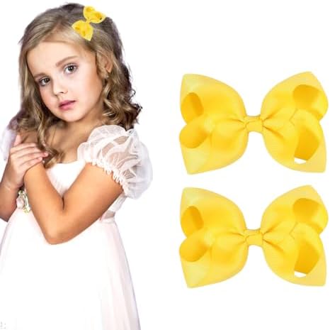 3 Inch Yellow Hair Bow Clips for Girls - Set of 2 by Ronger2000